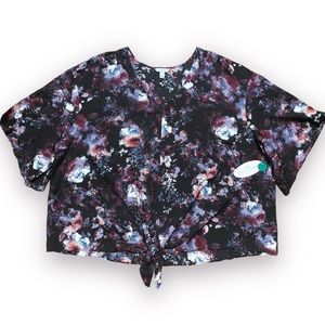 NWT Boutique Plus Floral Black Purple Blouse